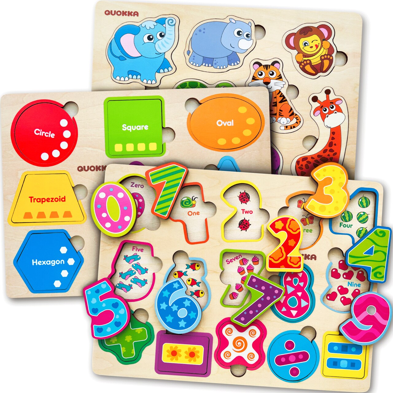 QUOKKA Toddler Puzzles Ages 2-4 – Wooden Puzzles for Kids 1-3-5 Year Old – Learning Travel Game with Numbers Animals Shapes – Wood Educational Gift for Boys and Girls